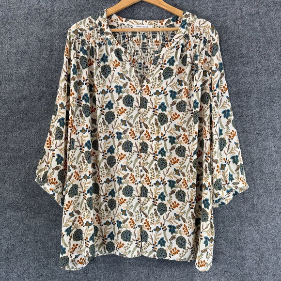 Rose & Olive Tops - Rose + Olive Womens 3/4 Sleeve Floral Button Up Top Size 3X Cream Green Office